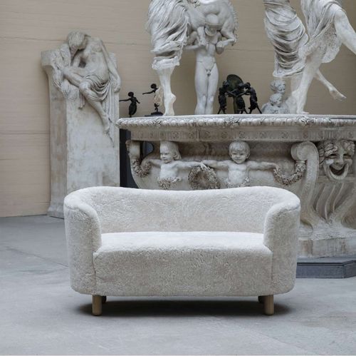 Divano design scandinavo - MINGLE - by Lassen - in tessuto / in pelle di pecora / grigio