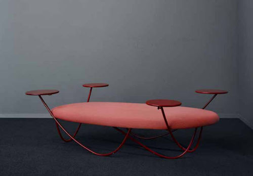 Divanetto imbottito contemporaneo - DUNE - OFFECCT - in tessuto / contract / con tavoletta