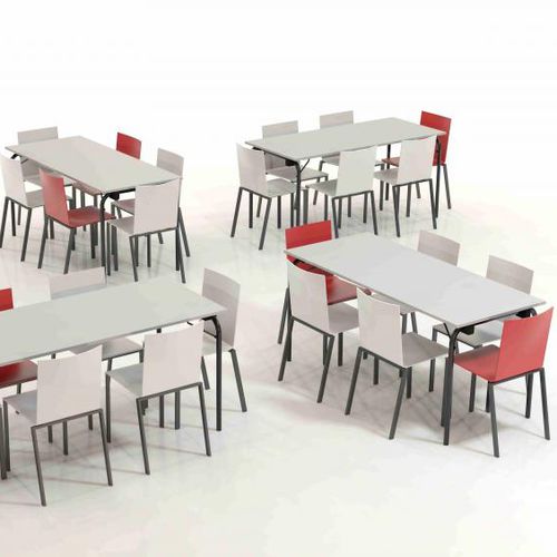 Tavolo contemporaneo - CUBA - METAFOX - in acciaio / con supporto in acciaio / rettangolare