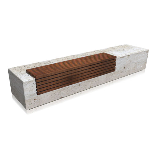 Panca per spazi pubblici contemporanea - pontile - Arredo di Pietra srl - in legno / in travertino / con schienale