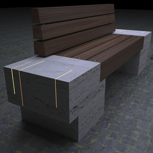 Panca per spazi pubblici contemporanea - dentata luce - Arredo di Pietra srl - in legno / in travertino / con schienale