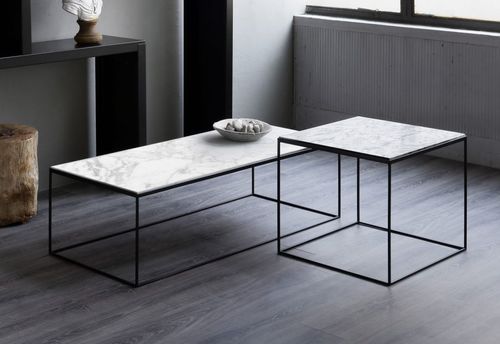 Tavolino basso design minimalista - SLIM - ZEUS - in marmo / con supporto in rame / rettangolare