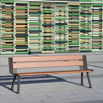 Panca per spazi pubblici contemporanea - ORIA - univers & cité | mobilier urbain - in legno / in acciaio / con schienale