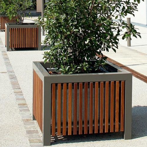 Fioriera in legno - CINÉO - univers & cité | mobilier urbain - in acciaio / quadrata / rotonda