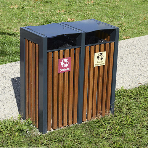 Portarifiuti pubblico - CINEO C17-TRI2 - univers & cité | mobilier urbain - per raccolta differenziata / in acciaio con rivestimento a polvere / in legno