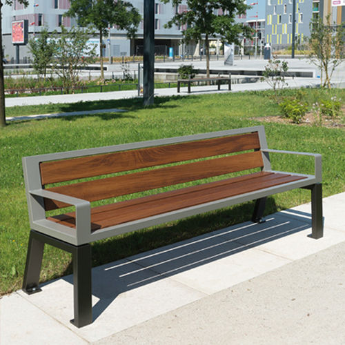 Panca per spazi pubblici contemporanea - ZÉO  - univers & cité | mobilier urbain - in legno / in acciaio / con schienale