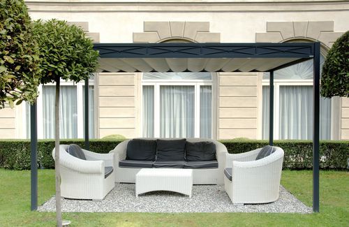 Pergola autoportante - DOMUS - UNOSIDER - in ferro / con copertura in tela / contract