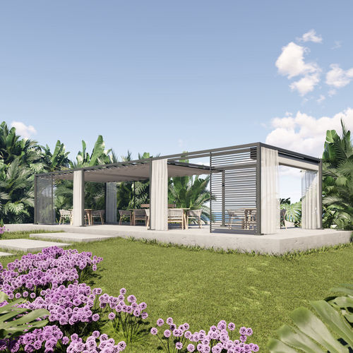 Pergola autoportante - MOOD - UNOSIDER - in alluminio / con copertura in tela / retrattile