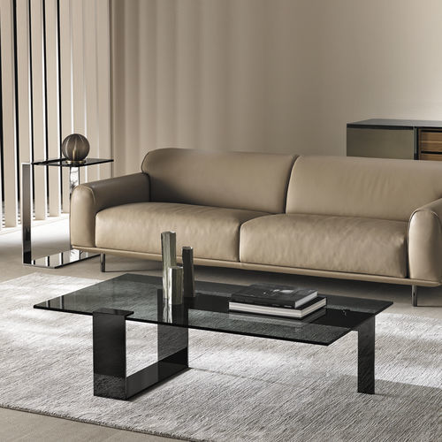Tavolino basso contemporaneo - PLINSKY - TONELLI Design - in vetro temprato / in metallo cromato / rettangolare