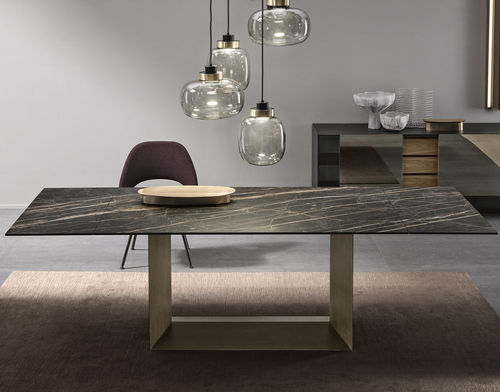 Tavolo da pranzo contemporaneo - T5 E - TONELLI Design - in vetro fumè / in ceramica / con supporto in metallo