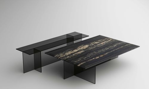 Tavolino basso contemporaneo - SESTANTE - TONELLI Design - in marmo / con supporto in vetro / rettangolare