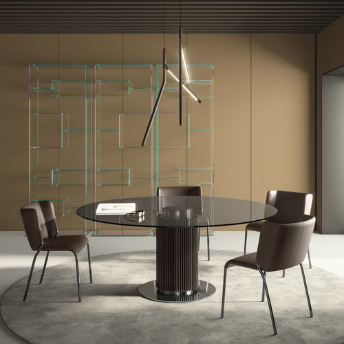 Tavolo da pranzo contemporaneo - Hybrid - TONELLI Design - in vetro temprato / con supporto in legno / con supporto in acciaio cromato