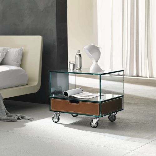 Comodino contemporaneo - GRATTACIELO - TONELLI Design - in legno / in vetro / in pelle