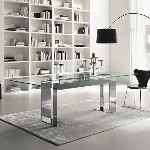 Tavolo contemporaneo - MILES - TONELLI Design - in metallo cromato / con supporto in metallo cromato / rettangolare