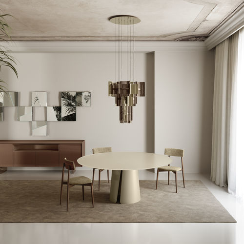 Tavolo da pranzo contemporaneo - WISTON - TONELLI Design - in vetro temprato / in vetro laccato / in gres porcellanato