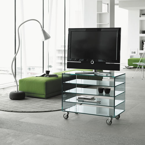 Mobile porta TV contemporaneo - GRATTACIELO FIX - TONELLI Design - con moderno rotelle / in vetro