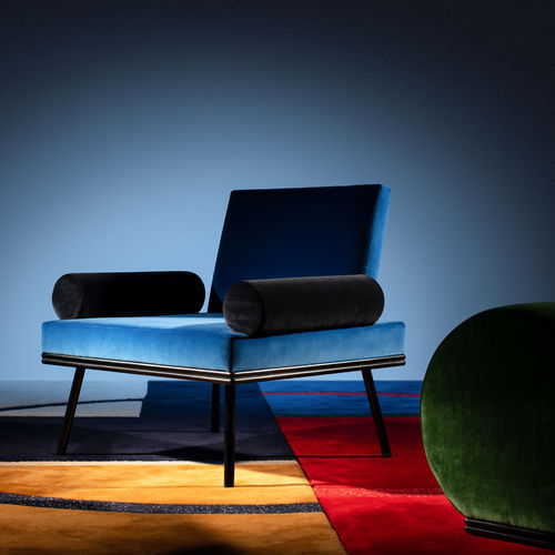 Poltrona contemporanea - RUE DU MAIL  - LELIEVRE - in velluto / in frassino / in legno laccato