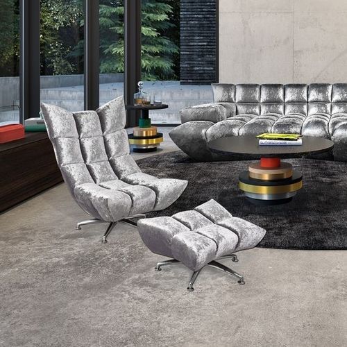 Chauffeuse contemporanea - HANGOUT - BRETZ - in tessuto / con poggiapiedi / grigia