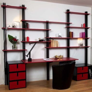 Scrivania contemporanea - ESPACE LOGGIA - in legno laccato / con contenitore / con ripiano