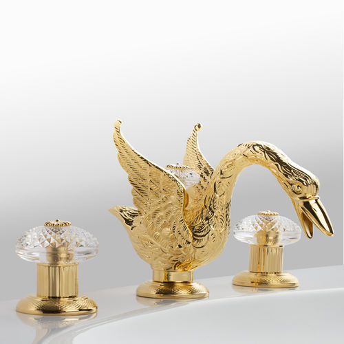 Miscelatore doppio comando per lavabo - C45-1301 CYGNE AIL&Eacute; - Cristal&Bronze - da appoggio / in ottone / in oro