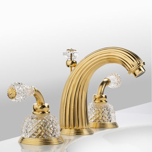 Miscelatore doppio comando per lavabo - C56-1301 D&Ocirc;ME &Agrave; MANETTES DIAMANT - Cristal&Bronze - da appoggio / in ottone / in oro