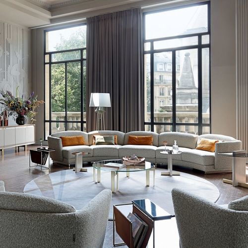 Tavolino basso contemporaneo - PARIS PANAME - ROCHE BOBOIS - in vetro / in marmo / con supporto in quercia