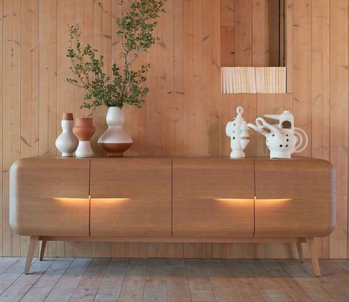 Credenza contemporanea - WHISPER - ROCHE BOBOIS - impiallacciata in legno / con illuminazione integrata / con 4 gambe