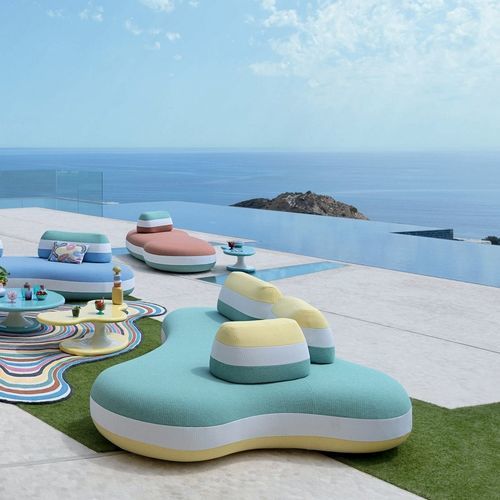 Divanetto imbottito contemporaneo - BOMBOM - ROCHE BOBOIS - in tessuto / con supporto in plastica / con rivestimento rimovibile