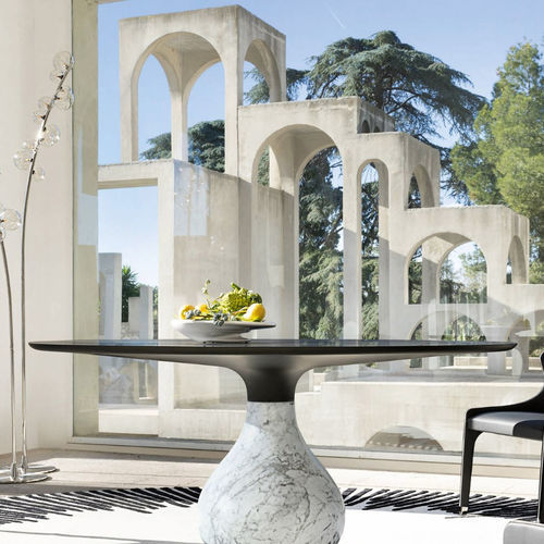 Tavolo da pranzo contemporaneo - AQUA - ROCHE BOBOIS - in Fenix NTM / con supporto in marmo / rotondo