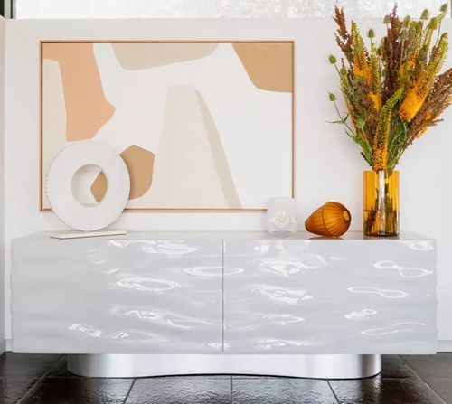 Credenza contemporanea - ICY - ROCHE BOBOIS - in acrilico / in acciaio inossidabile spazzolato / con ante battenti