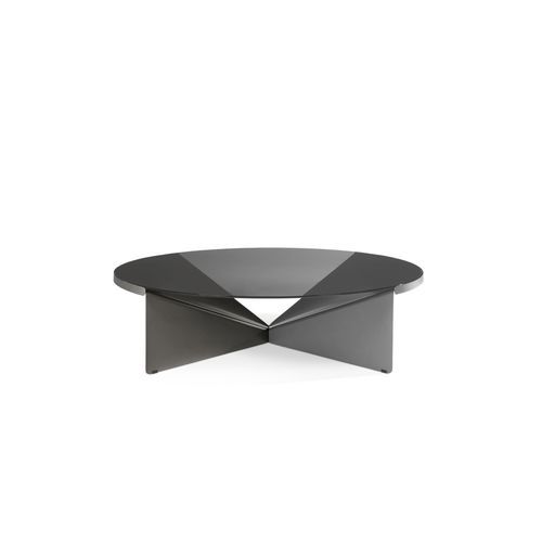 Tavolino basso design minimalista - VERSO - ROCHE BOBOIS - in vetro / con supporto in metallo / rotondo