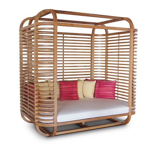 Lettino prendisole contemporaneo - LUN-KOON : G.DB45 - WARISAN - in legno / per piscina / a baldacchino