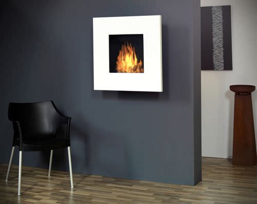 Camino a bioetanolo - SQUARE FIRE 75  - muenkel design - da parete / Faccia singola / con focolare aperto