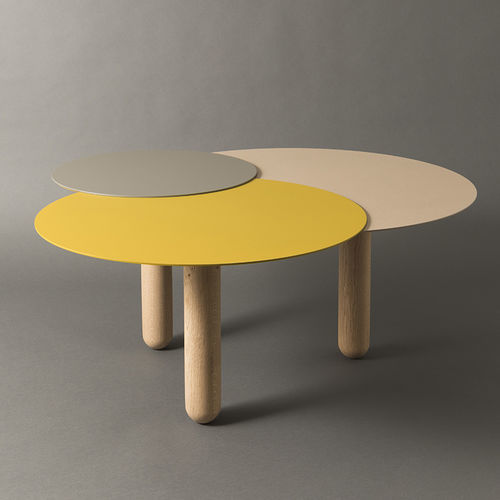 Tavolino basso contemporaneo - Cers - Matière Grise - in acciaio / con supporto in quercia / rotondo