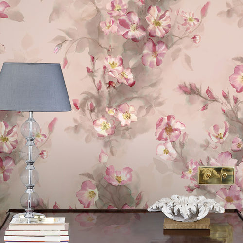 Carta da parati classica - WILD ROSES - BuenaVentura - in cotone / con motivi floreali / verde
