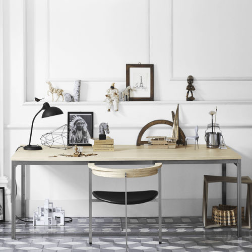 Tavolo contemporaneo - PK51™ - Fritz Hansen - in acciaio inossidabile spazzolato / impiallacciato in legno / in frassino