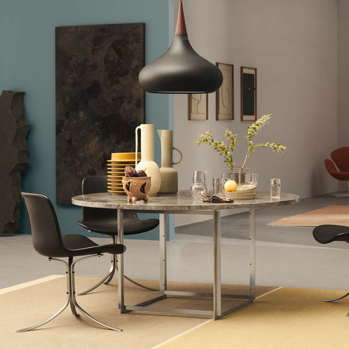 Tavolo da pranzo contemporaneo - PK54™ - Fritz Hansen - in acciaio lucido / in marmo / in granito