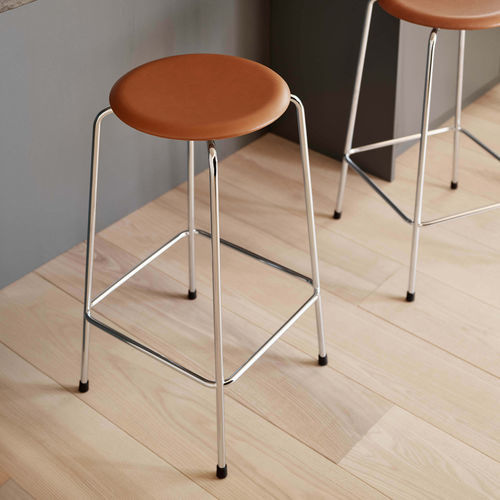Sgabello da bar contemporaneo - HIGH DOT&trade; - Fritz Hansen - in pelle / in acciaio con rivestimento a polvere / in acciaio