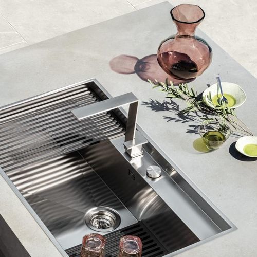 Miscelatore da appoggio - MOOD ONE - F.lli Barazza Srl - in acciaio inossidabile / da esterno / 1 foro