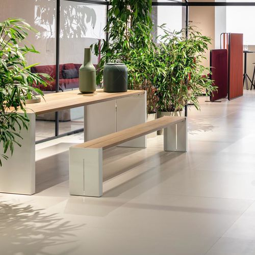 Panca da giardino contemporanea - PANCO - Lapalma - in iroko / in acciaio inossidabile / per uso contract