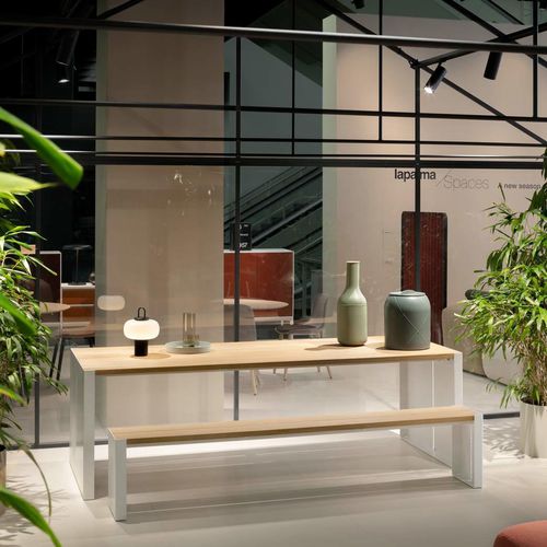 Tavolo contemporaneo - PANCO - Lapalma - in iroko / con supporto in acciaio inossidabile / rettangolare