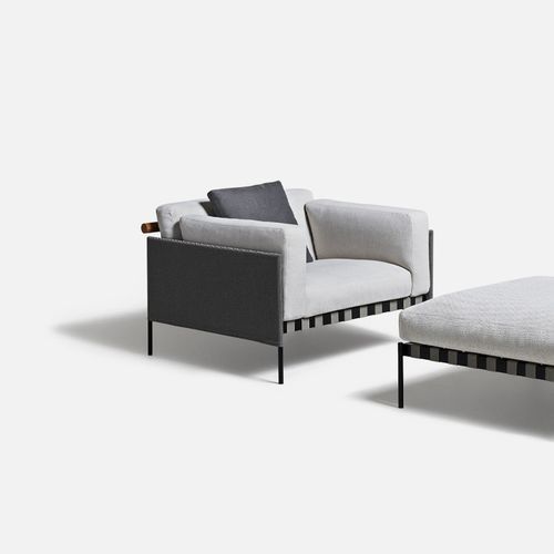 Poltrona contemporanea - Étiquette  - DePadova - in tessuto / in teak / in acciaio inossidabile