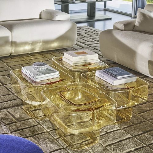 Tavolo d'appoggio contemporaneo - FLUID JOINERY - Cassina - in vetro / con supporto in vetro / quadrato