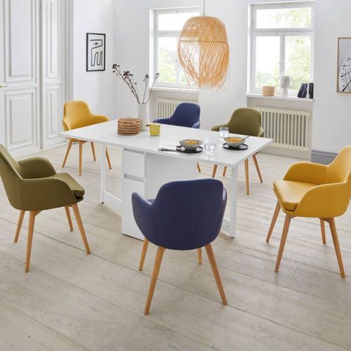 Tavolo da pranzo contemporaneo - KUNGLA DROP-LEAF - Woodman Ltd. - in legno laccato / con supporto in betulla / rettangolare