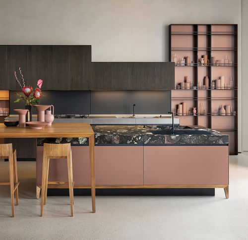 Cucina contemporanea - SEI - Euromobil spa - impiallacciata in legno / in legno laccato / in vetro