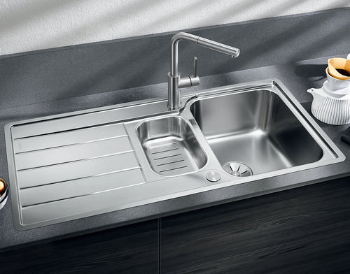 Lavello a 2 vasche - CLASSIMO  - BLANCO GmbH + Co KG - con gocciolatoio / in acciaio inossidabile spazzolato / da incasso