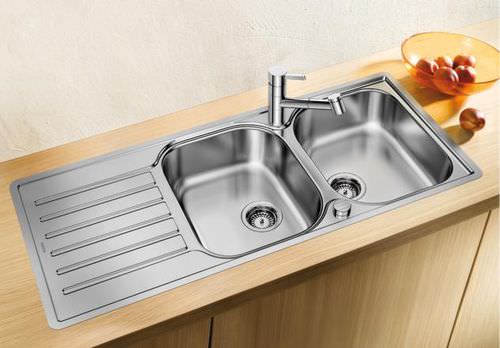 Lavello a 2 vasche - LANTOS 8 S-IF COMPACT - BLANCO GmbH + Co KG - con gocciolatoio / in acciaio inossidabile / da incasso