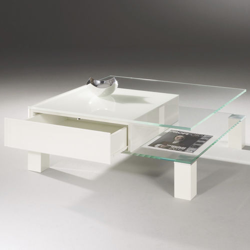 Tavolino basso contemporaneo - THEBEN - Dreieck GmbH - in vetro / quadrato / con contenitore