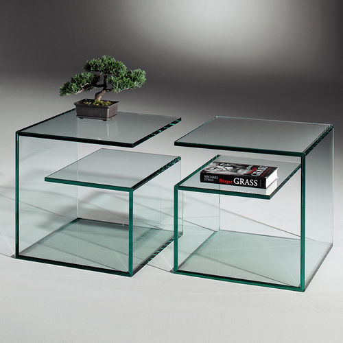 Tavolo d'appoggio contemporaneo - JANUS V - Dreieck GmbH - in vetro / quadrato / con contenitore