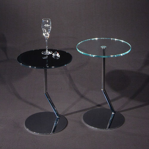 Tavolo d'appoggio contemporaneo - DISC - Dreieck GmbH - in vetro / in metallo cromato / rotondo